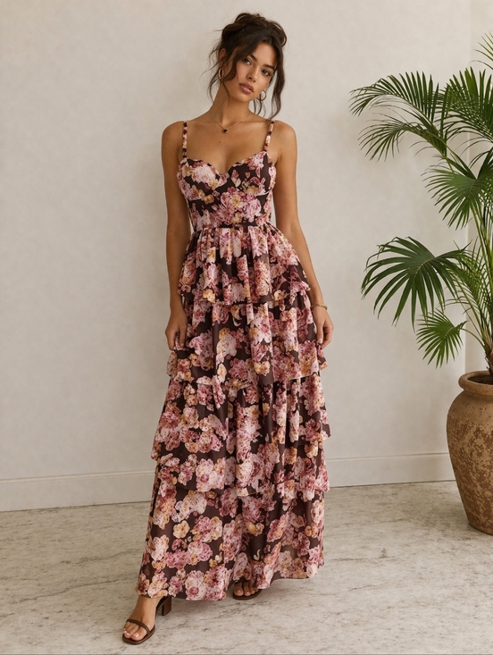 Windsor Dresses & Skirts - Windsor Brown Floral Maxi Dress Size Medium Pink Boho Fairy Whimsigoth